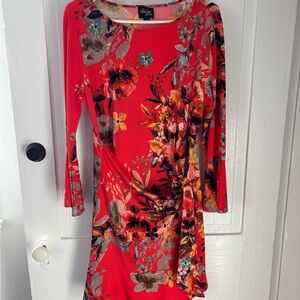 Beige by eci Red Floral Long-Sleeve Side-Tie Dress